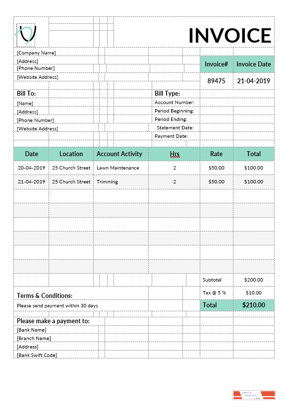 Landscaping Invoice Template PSD template